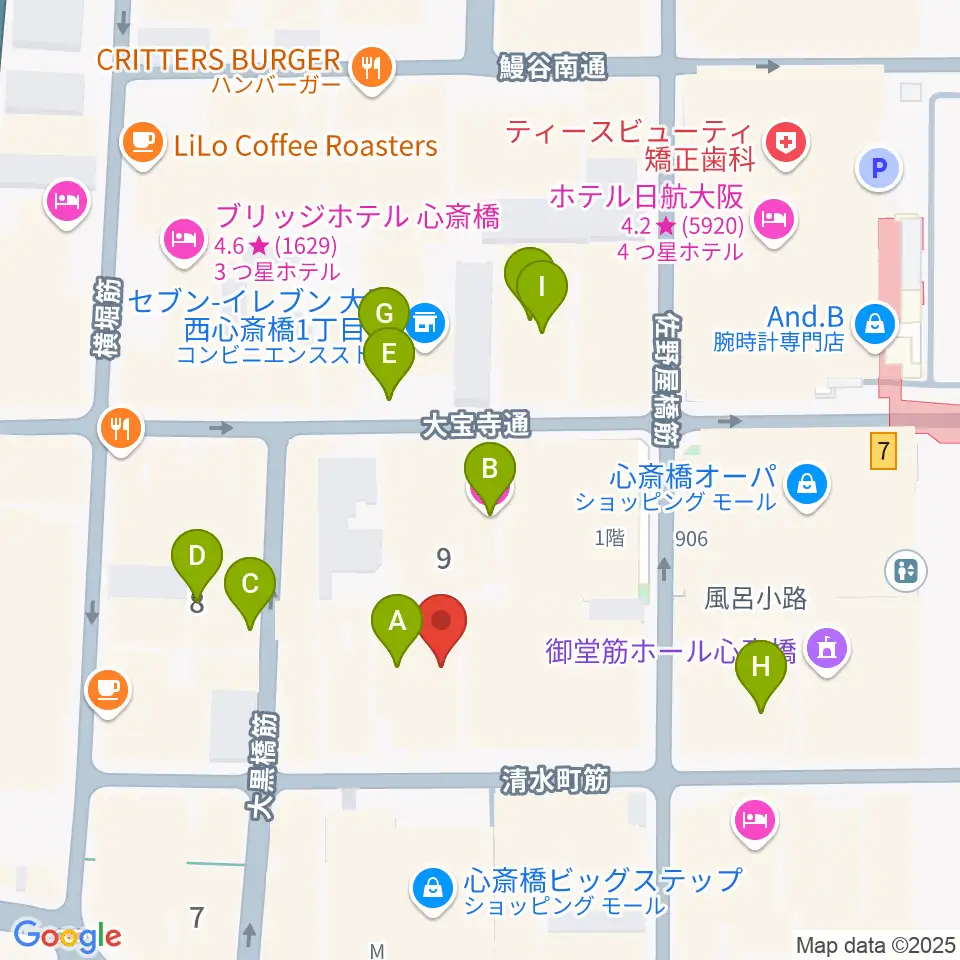 イシバシ楽器 心斎橋店周辺のホテル一覧地図