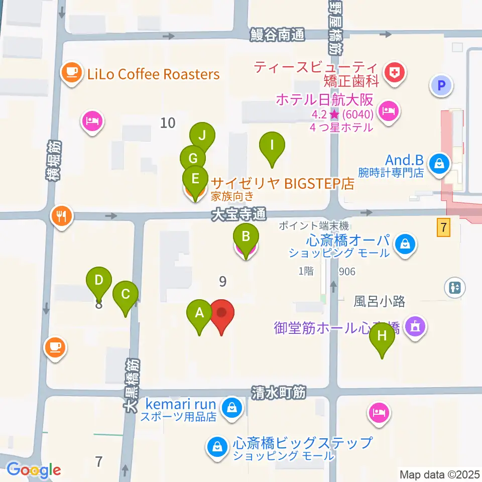 イシバシ楽器 心斎橋店周辺のホテル一覧地図