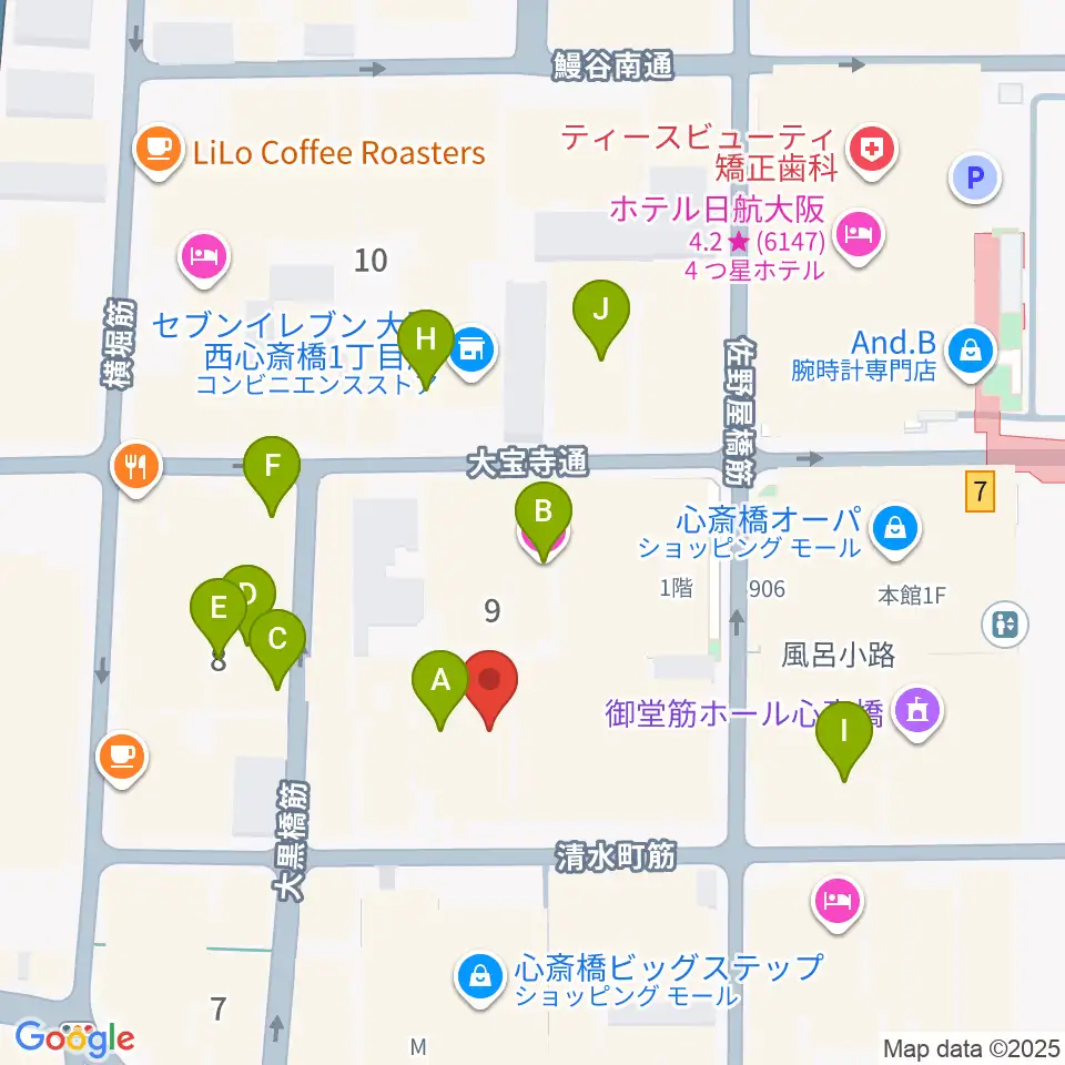 イシバシ楽器 心斎橋店周辺のホテル一覧地図