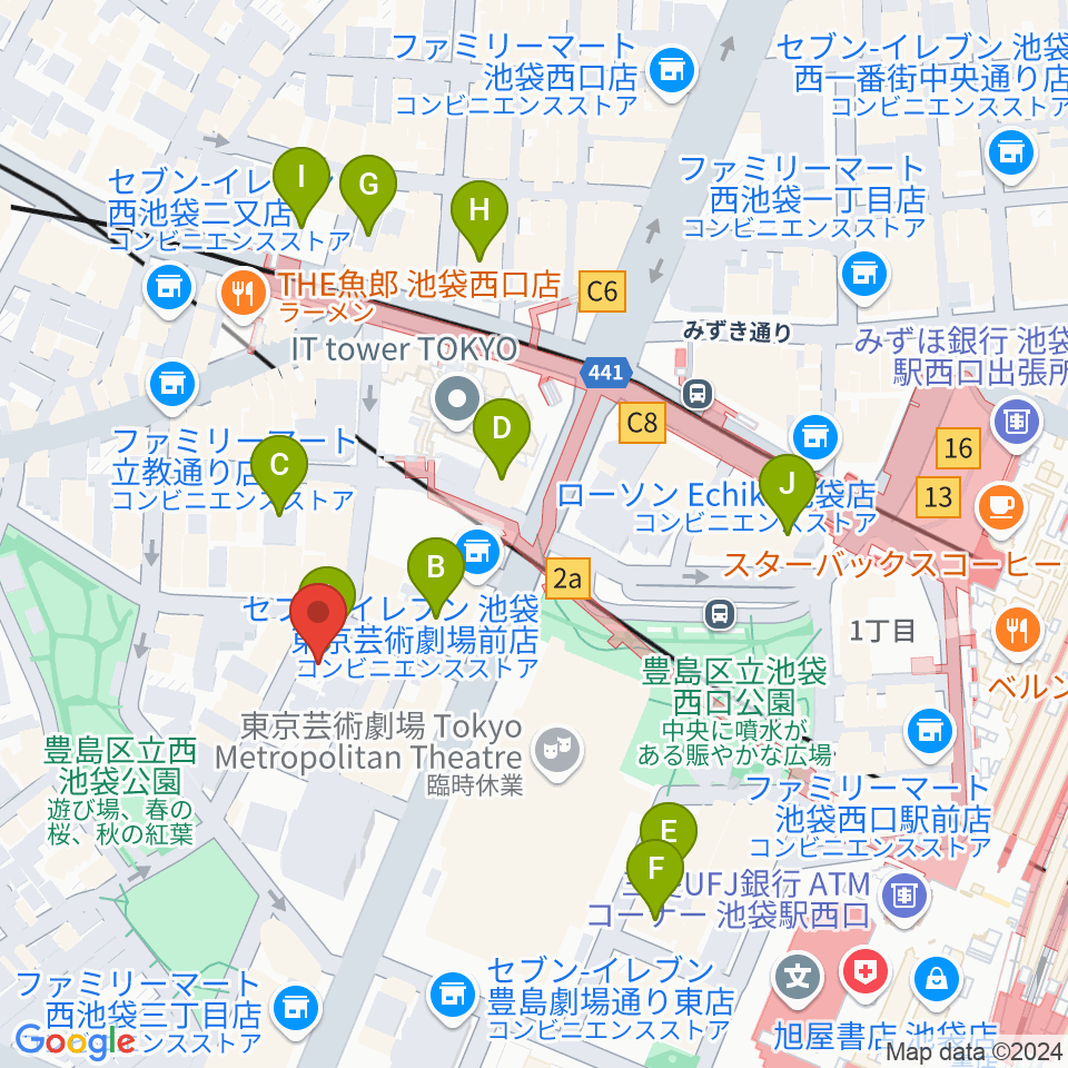 イケガク周辺のホテル一覧地図