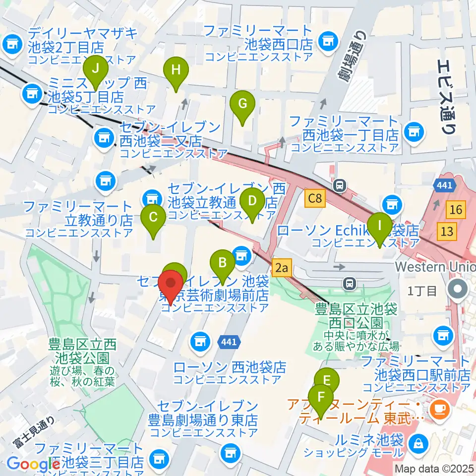 イケガク周辺のホテル一覧地図