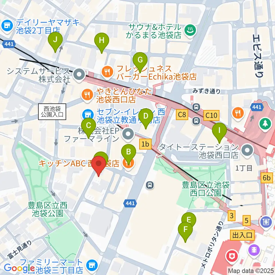 イケガク周辺のホテル一覧地図