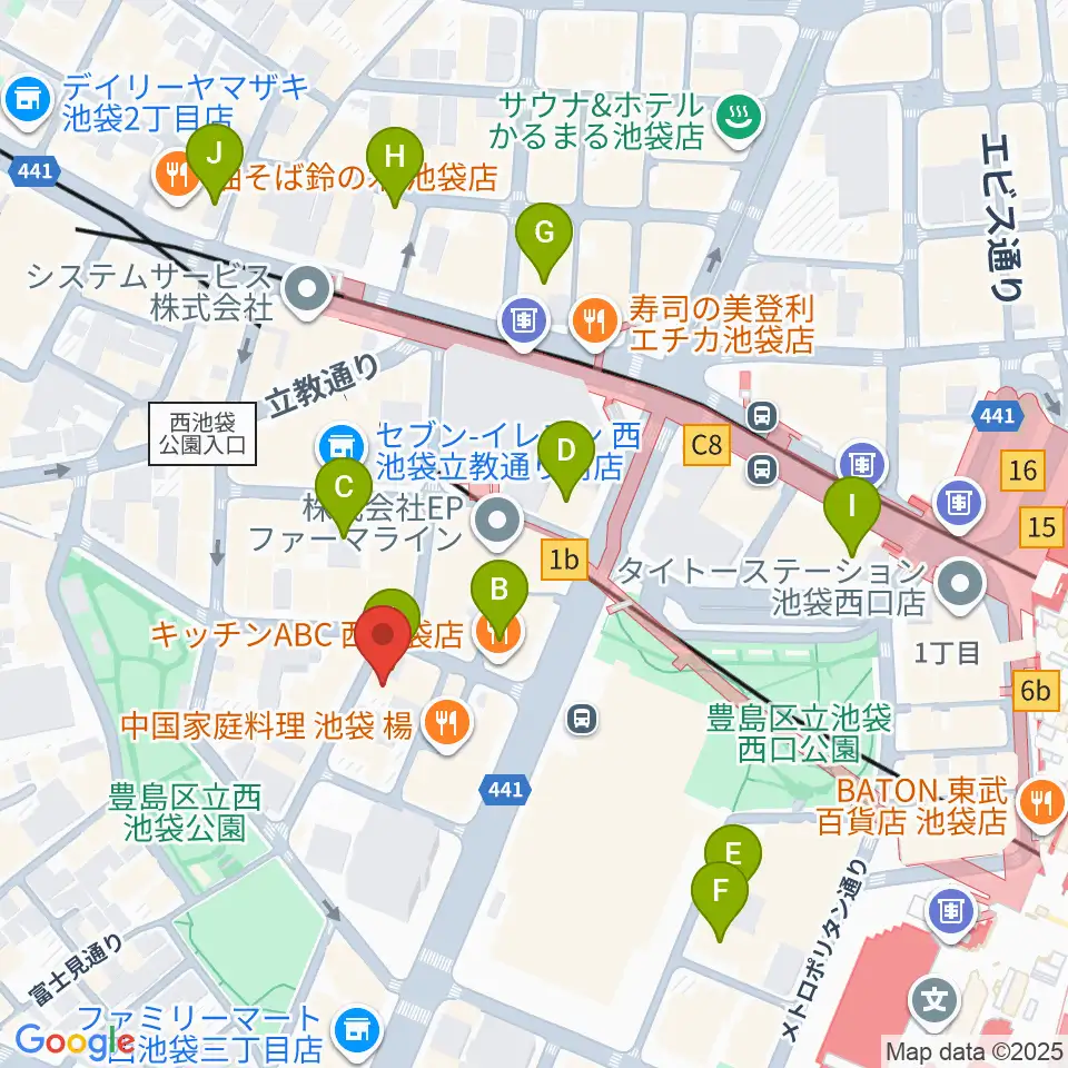 イケガク周辺のホテル一覧地図