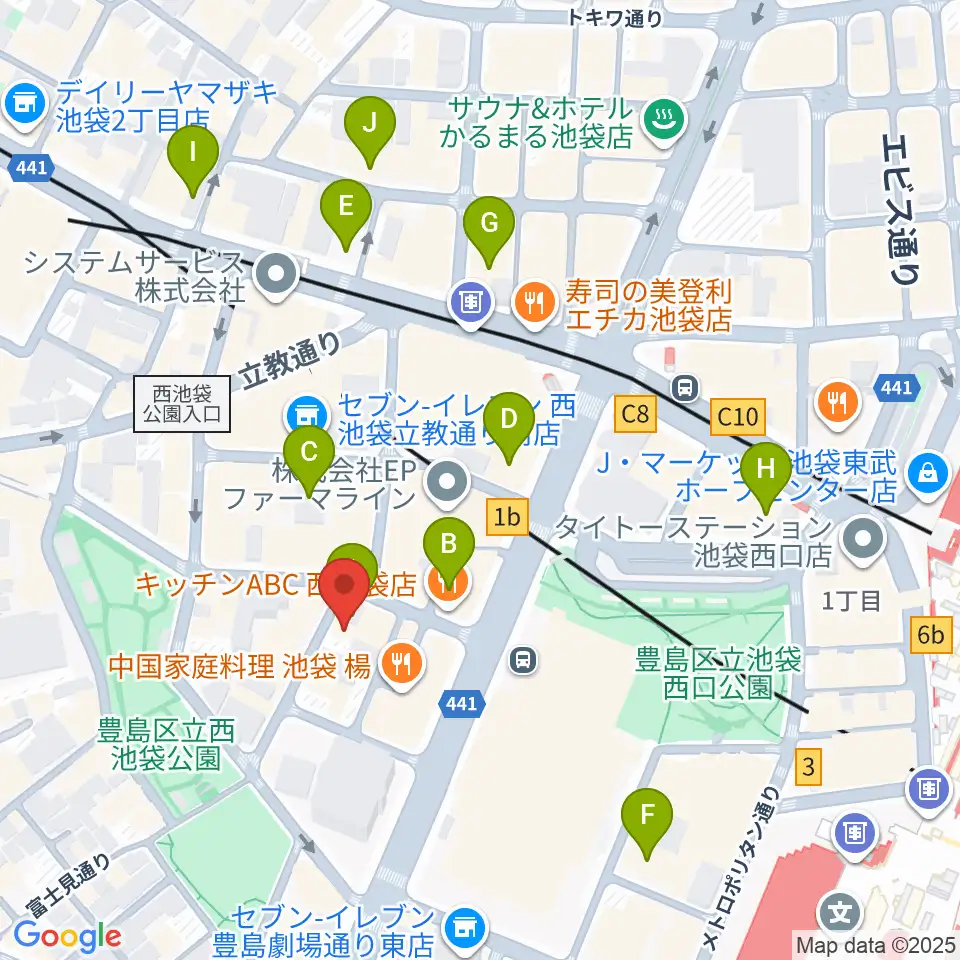 イケガク周辺のホテル一覧地図