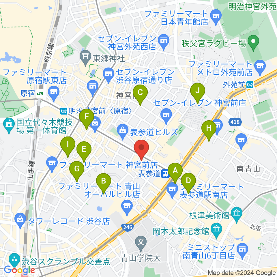 カワイ表参道周辺のホテル一覧地図