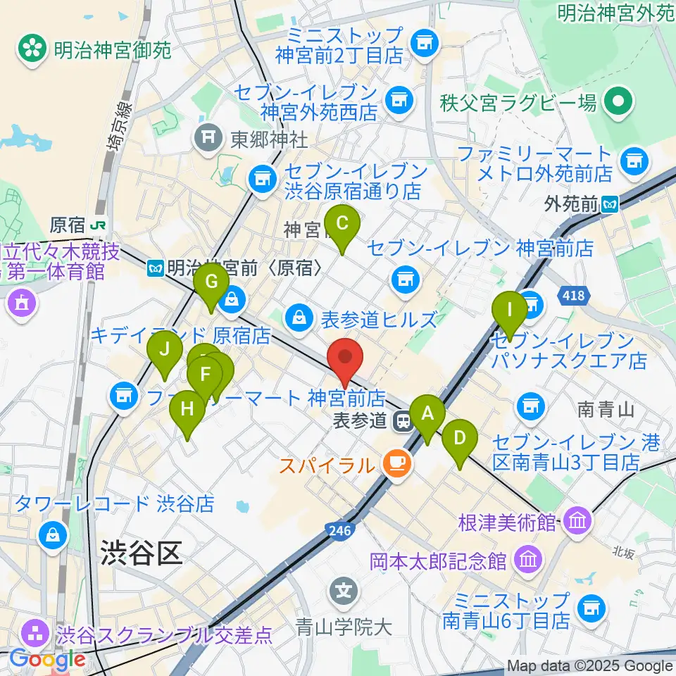 カワイ表参道周辺のホテル一覧地図