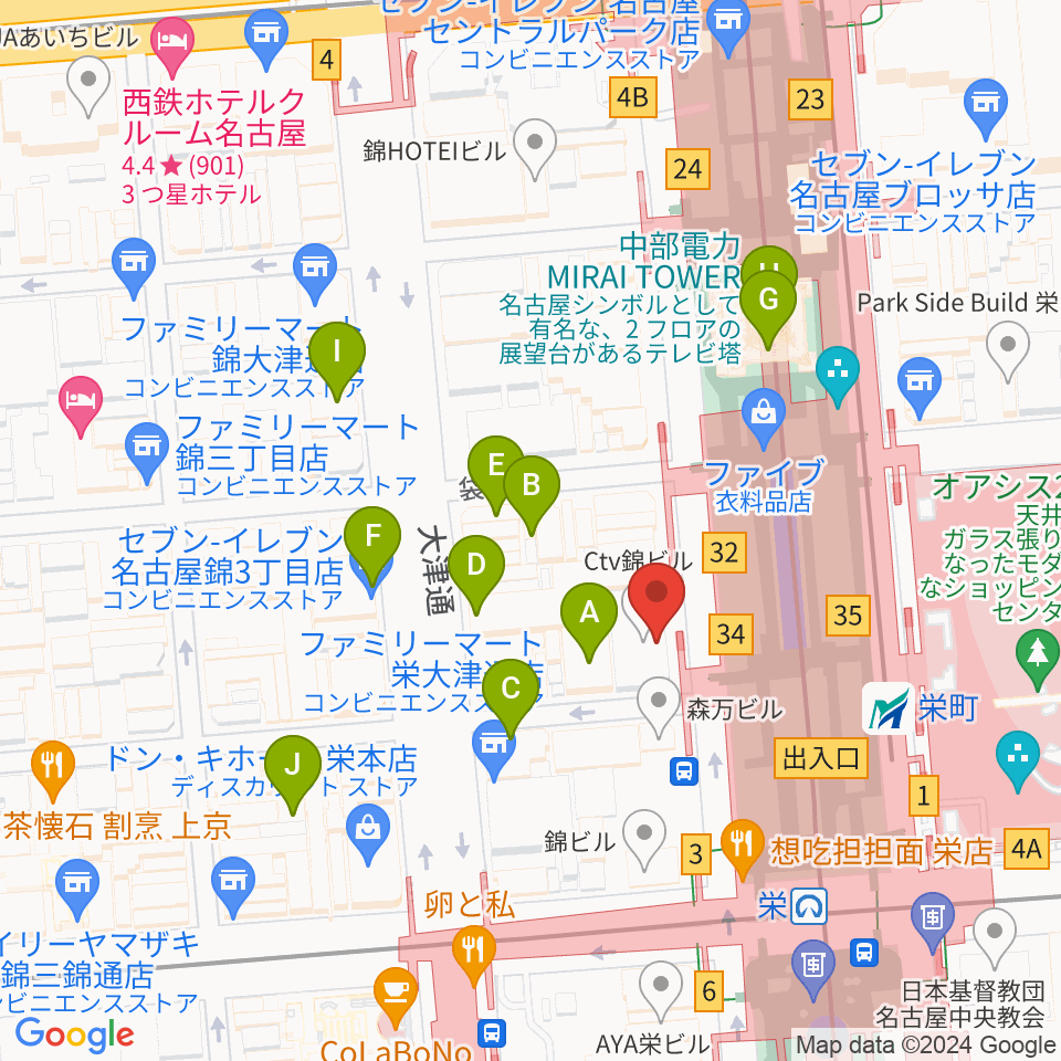 カワイ名古屋周辺のホテル一覧地図