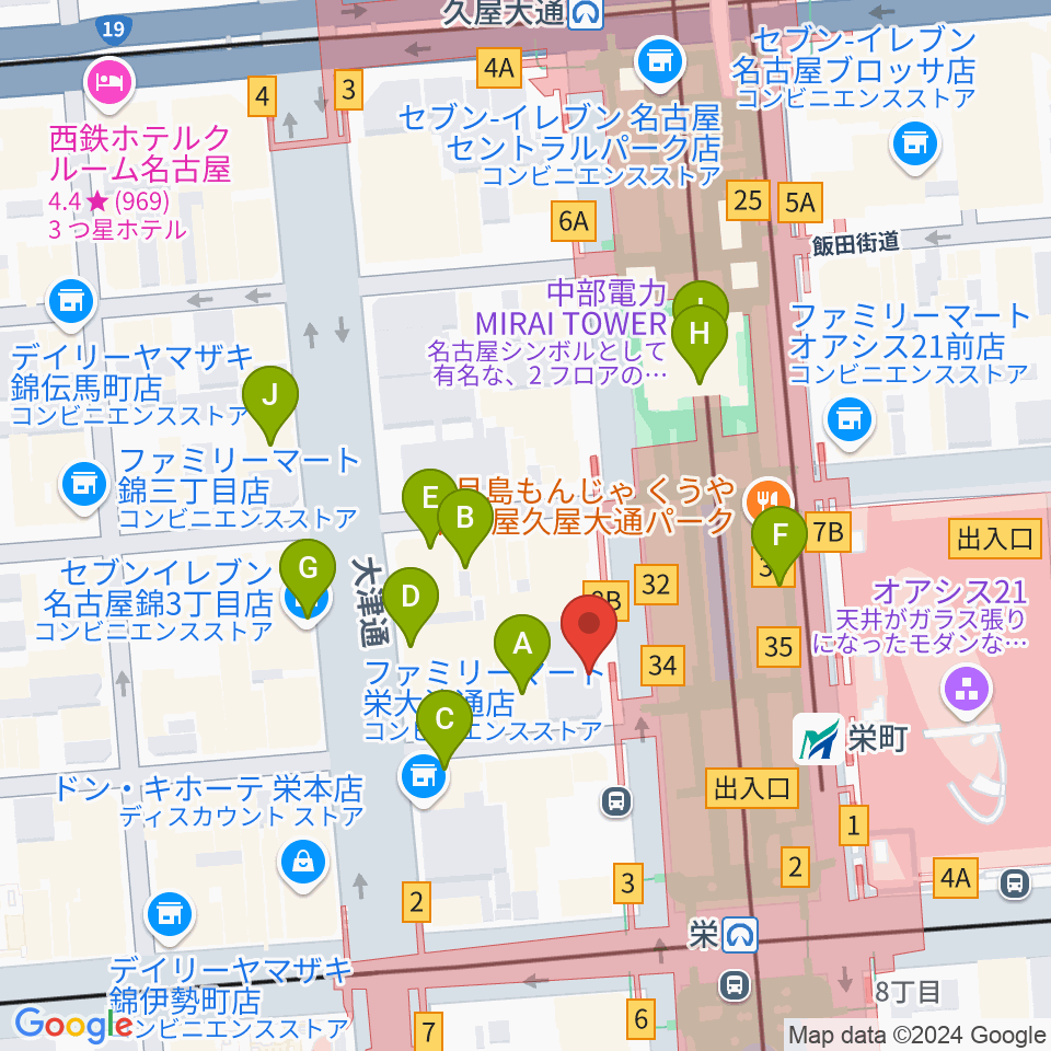 カワイ名古屋周辺のホテル一覧地図