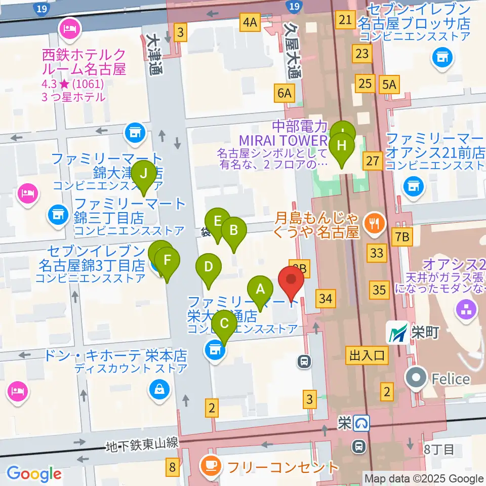 カワイ名古屋周辺のホテル一覧地図