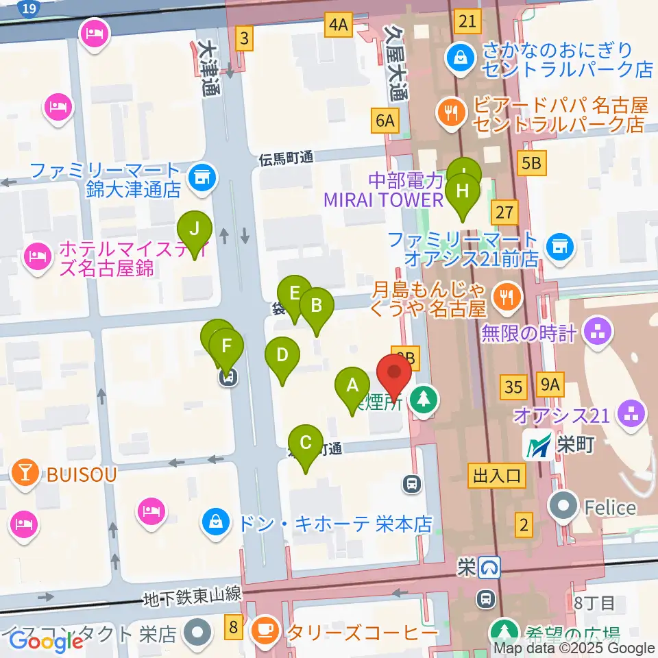 カワイ名古屋周辺のホテル一覧地図