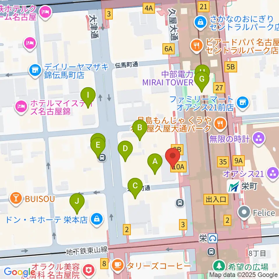カワイ名古屋周辺のホテル一覧地図