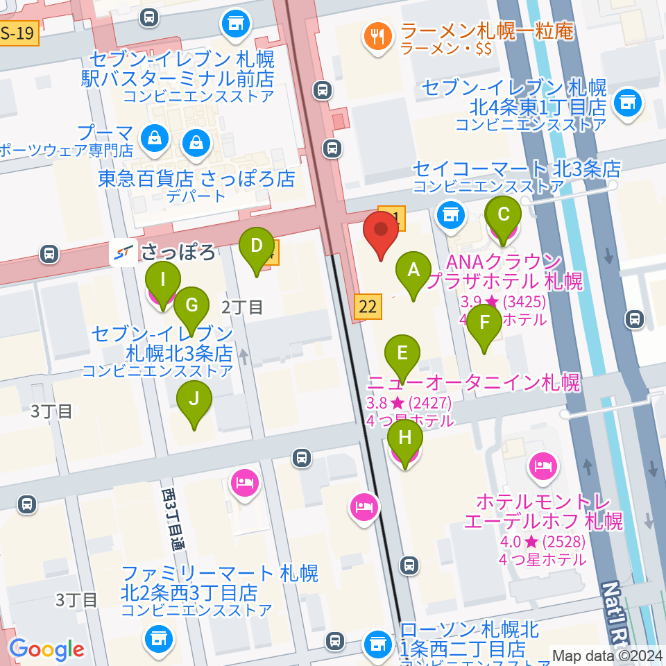 カワイ札幌周辺のホテル一覧地図