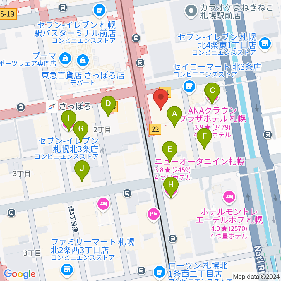 カワイ札幌周辺のホテル一覧地図