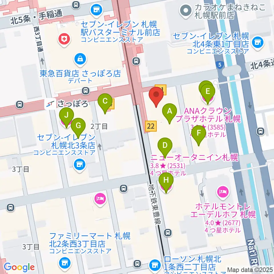 カワイ札幌周辺のホテル一覧地図