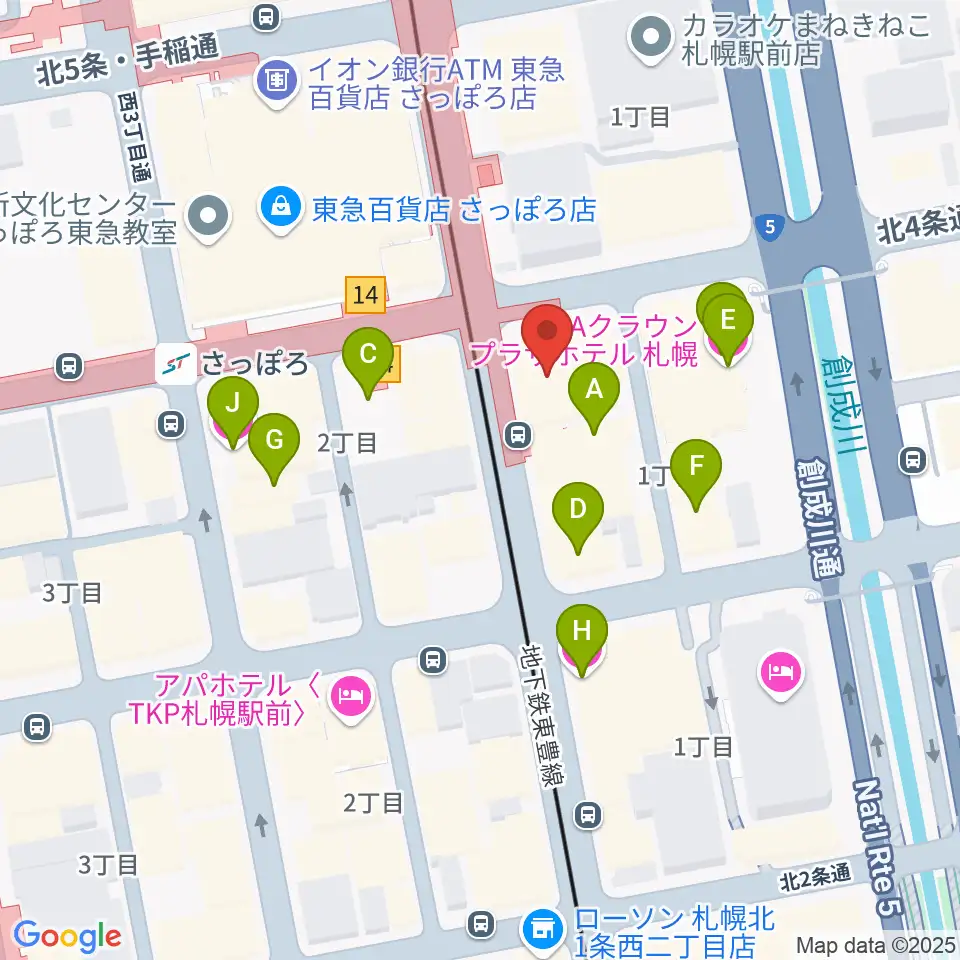 カワイ札幌周辺のホテル一覧地図