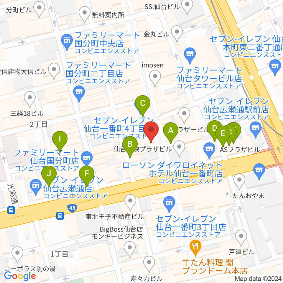 カワイ仙台周辺のホテル一覧地図