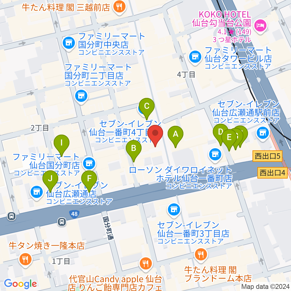 カワイ仙台周辺のホテル一覧地図