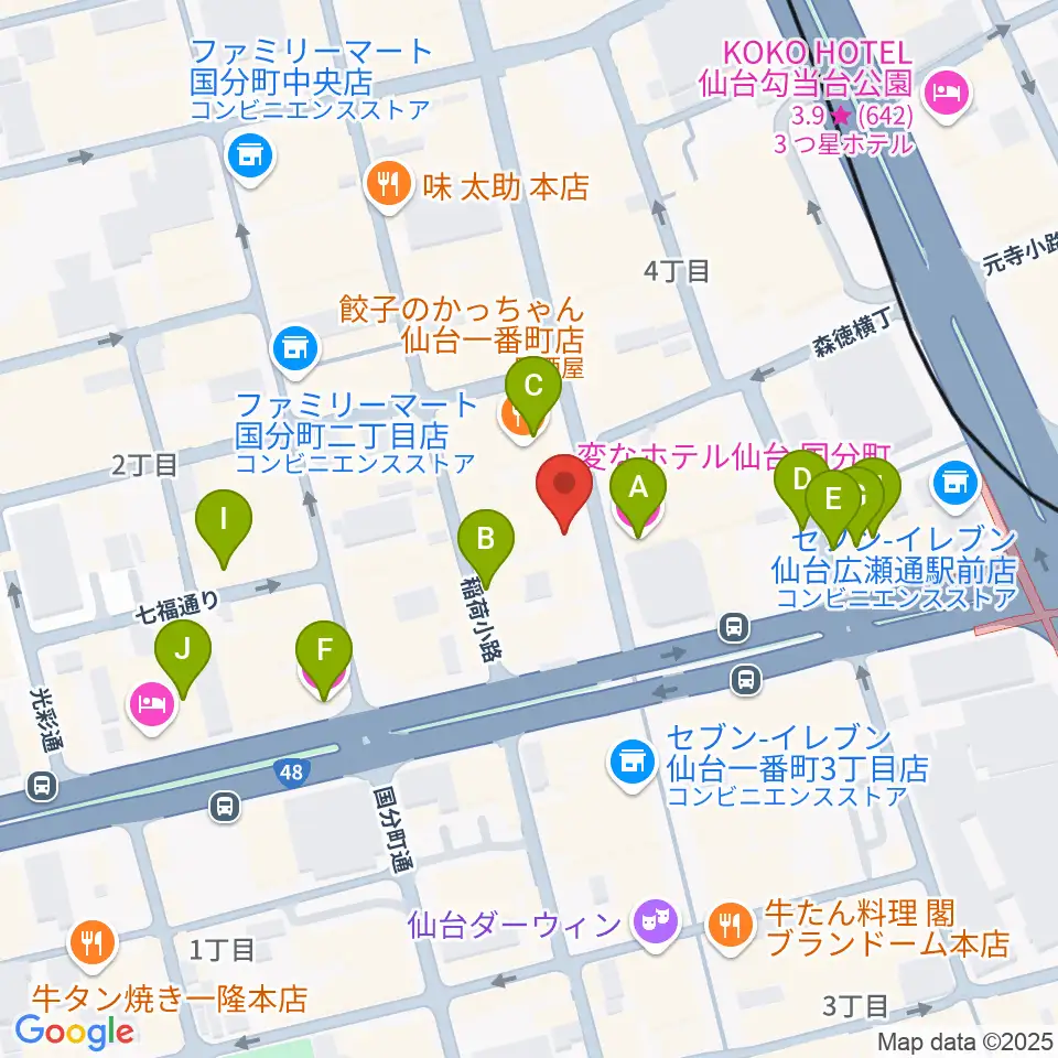 カワイ仙台周辺のホテル一覧地図