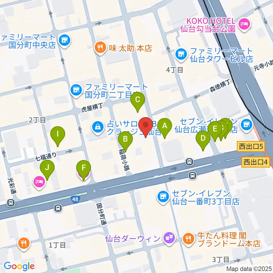 カワイ仙台周辺のホテル一覧地図