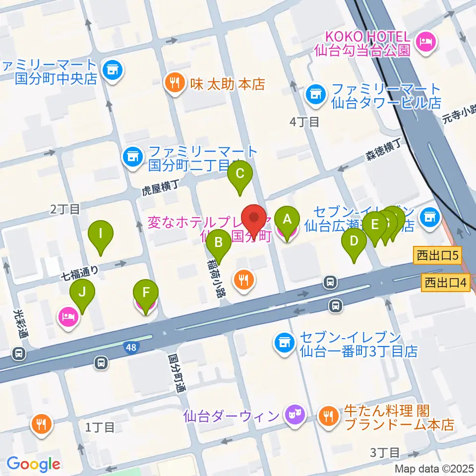 カワイ仙台周辺のホテル一覧地図
