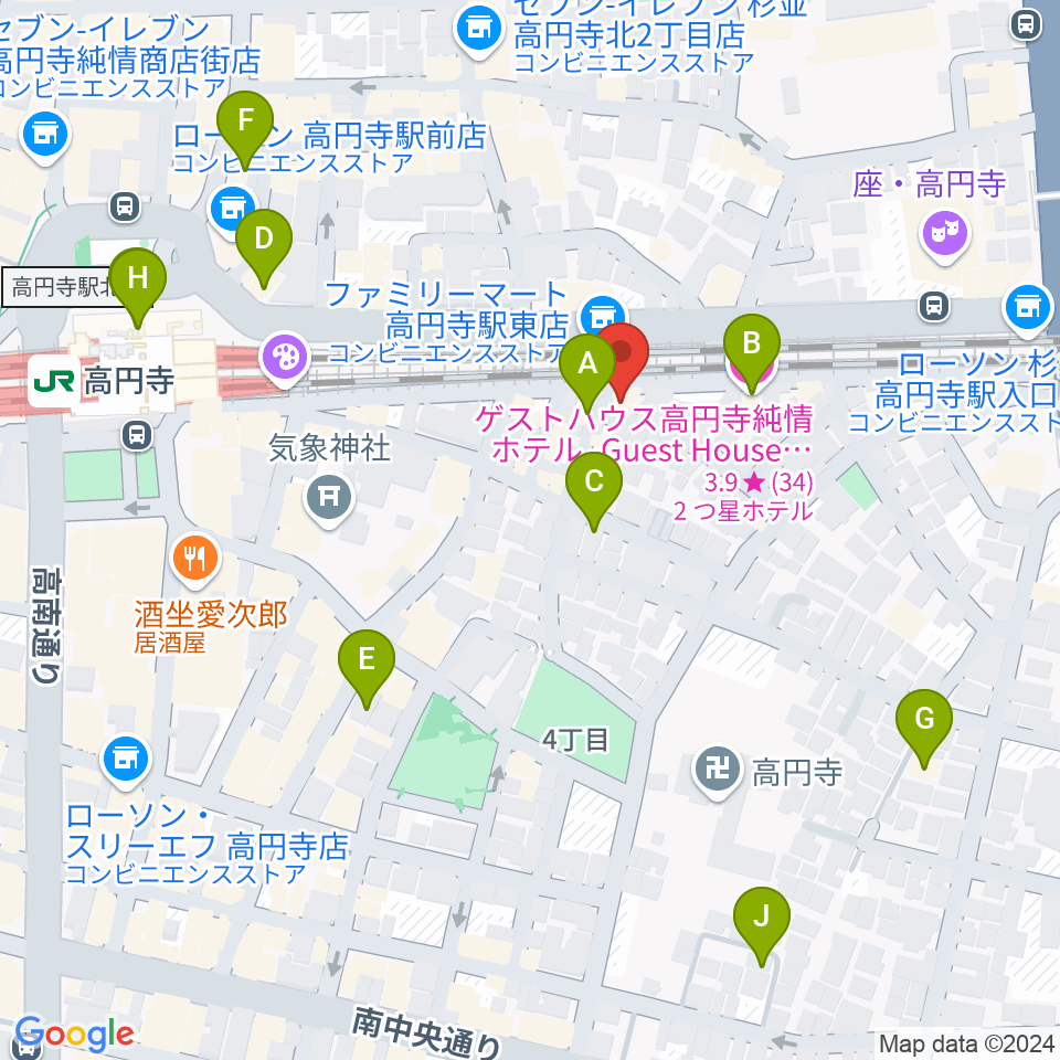 はいから和楽器教室 高円寺校周辺のホテル一覧地図