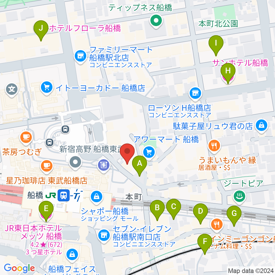 YuMe VOCAL SCHOOL 千葉船橋校周辺のホテル一覧地図