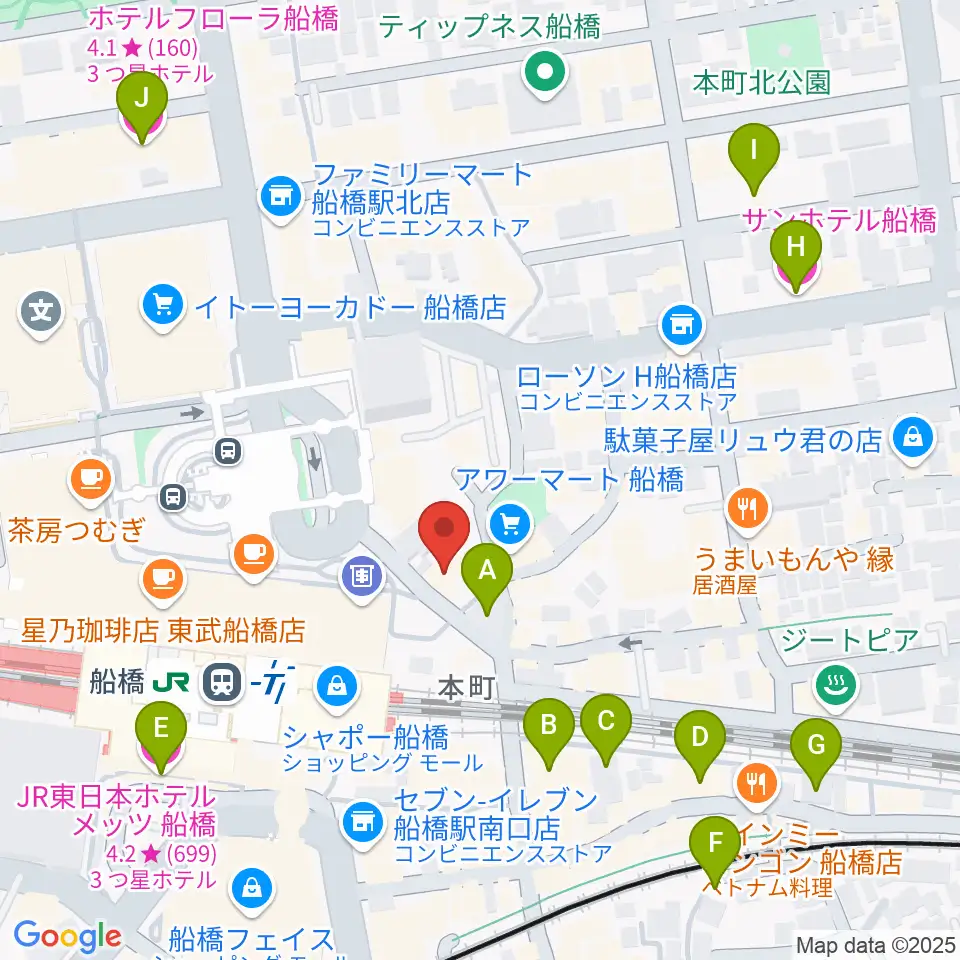 YuMe VOCAL SCHOOL 千葉船橋校周辺のホテル一覧地図