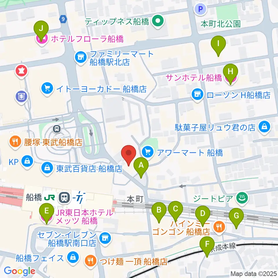 YuMe VOCAL SCHOOL 千葉船橋校周辺のホテル一覧地図