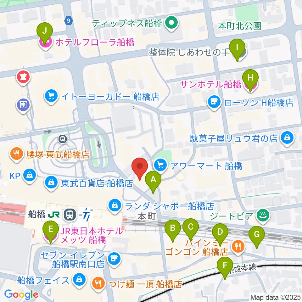 YuMe VOCAL SCHOOL 千葉船橋校周辺のホテル一覧地図