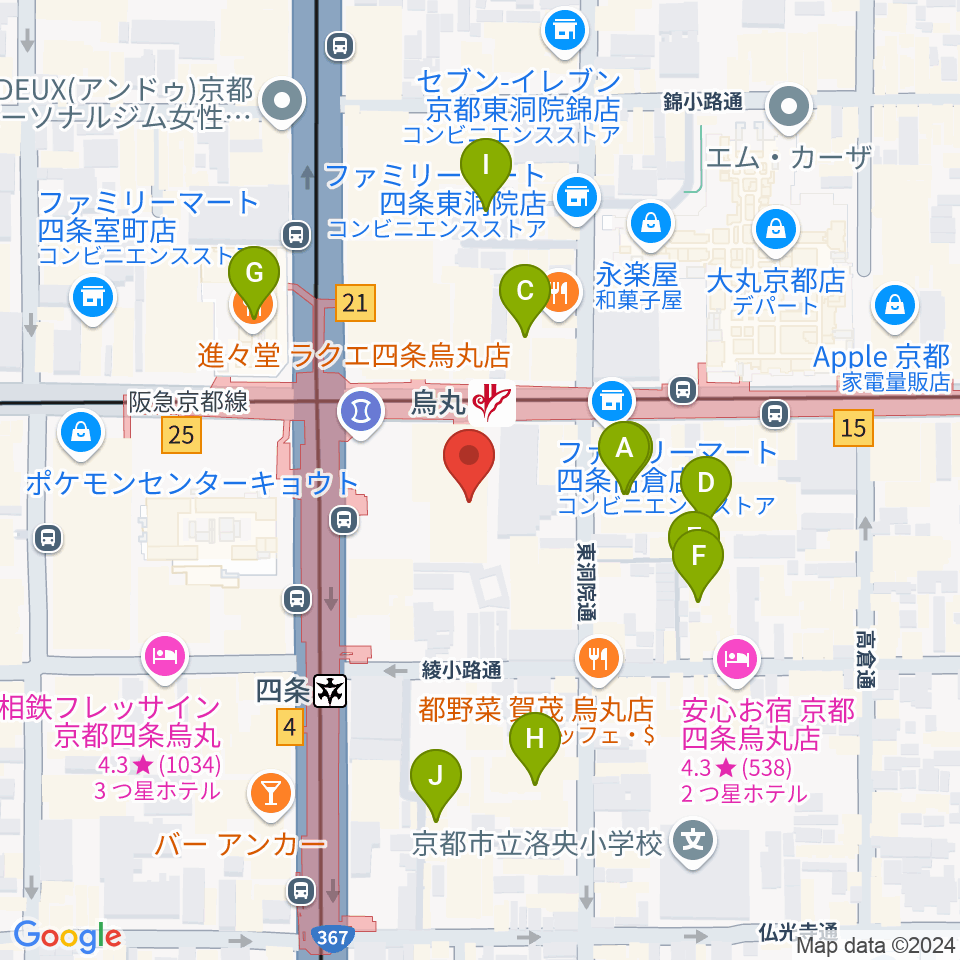 JEUGIAミュージックサロン四条周辺のホテル一覧地図