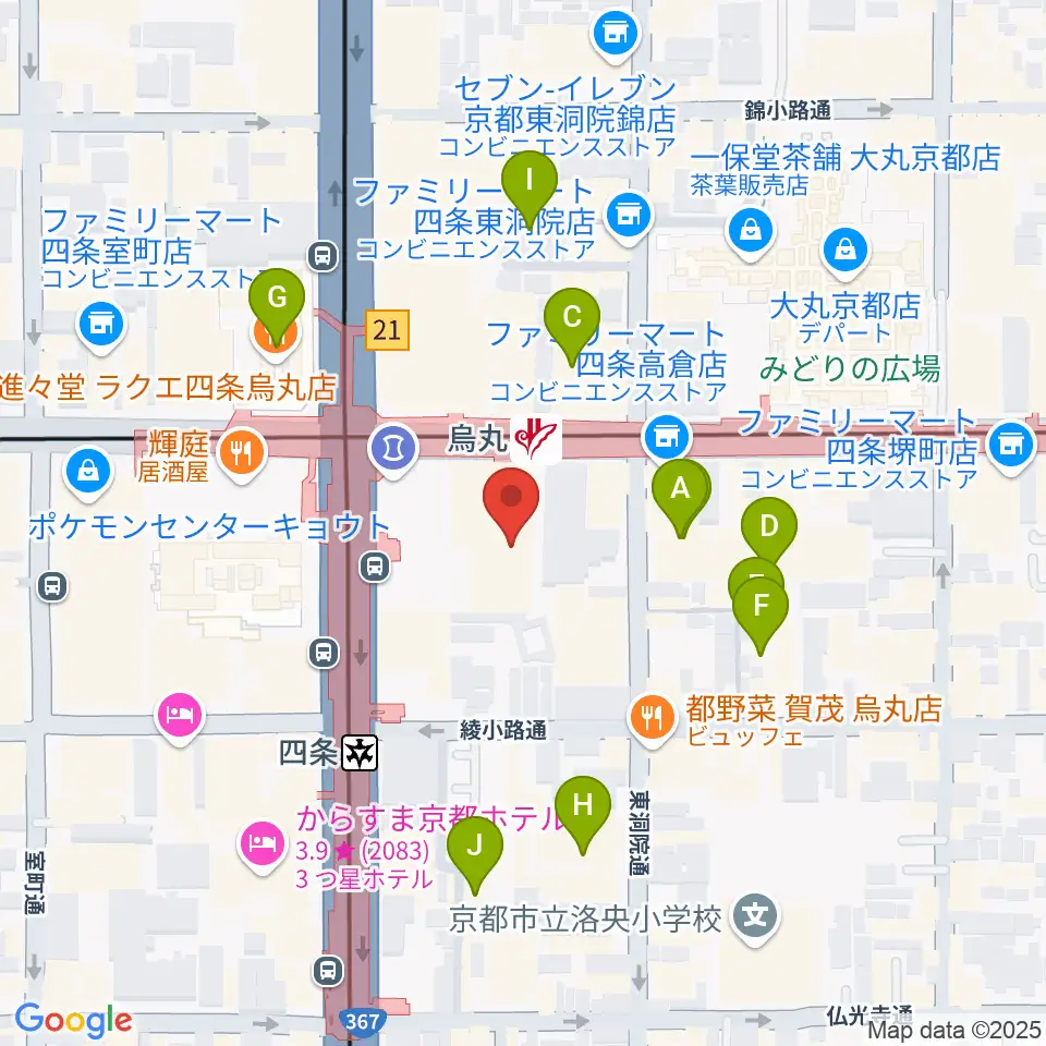 JEUGIAミュージックサロン四条周辺のホテル一覧地図