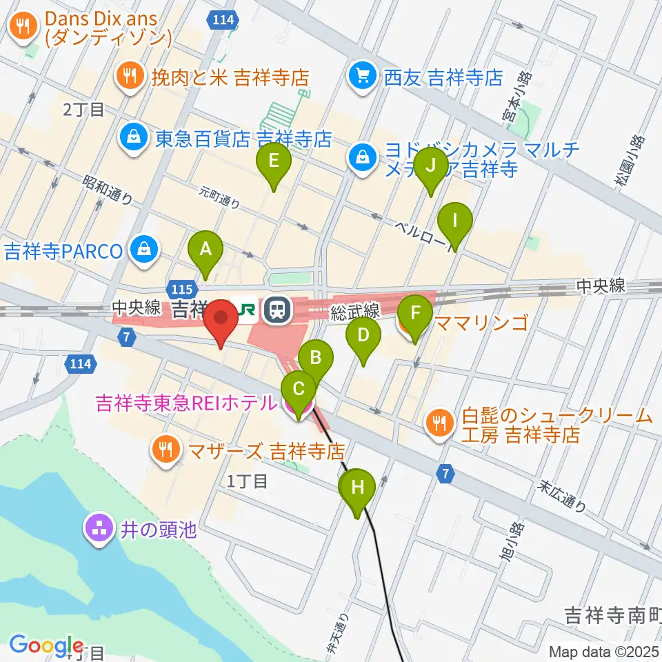 シアーミュージック 吉祥寺校周辺のホテル一覧地図