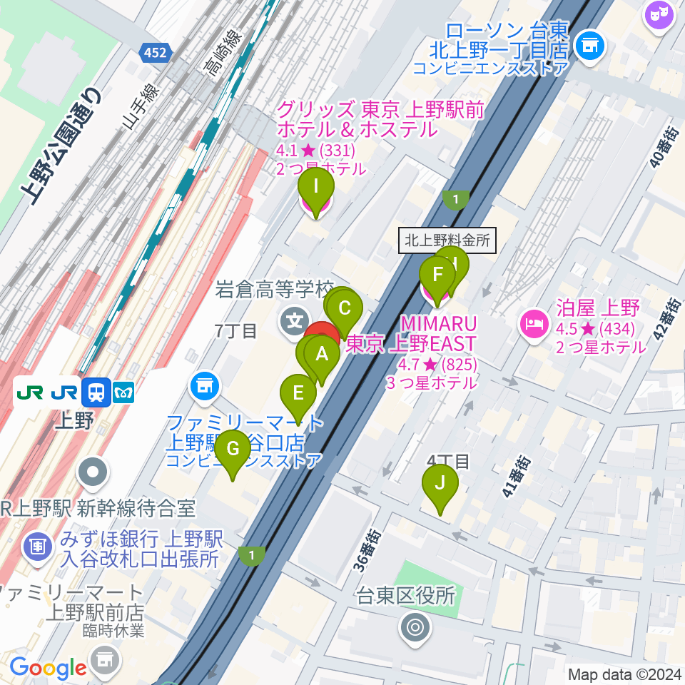 シアーミュージック 上野校周辺のホテル一覧地図