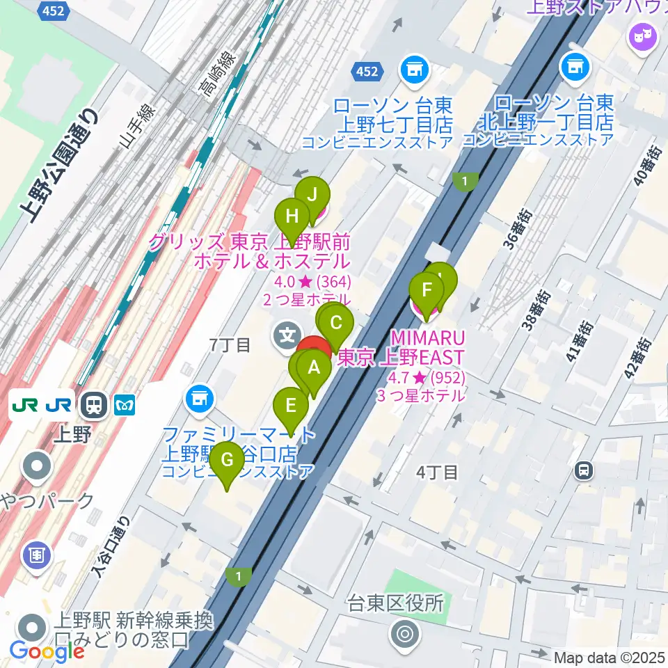 シアーミュージック 上野校周辺のホテル一覧地図