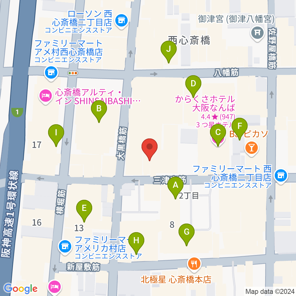 シアーミュージック なんば校周辺のホテル一覧地図