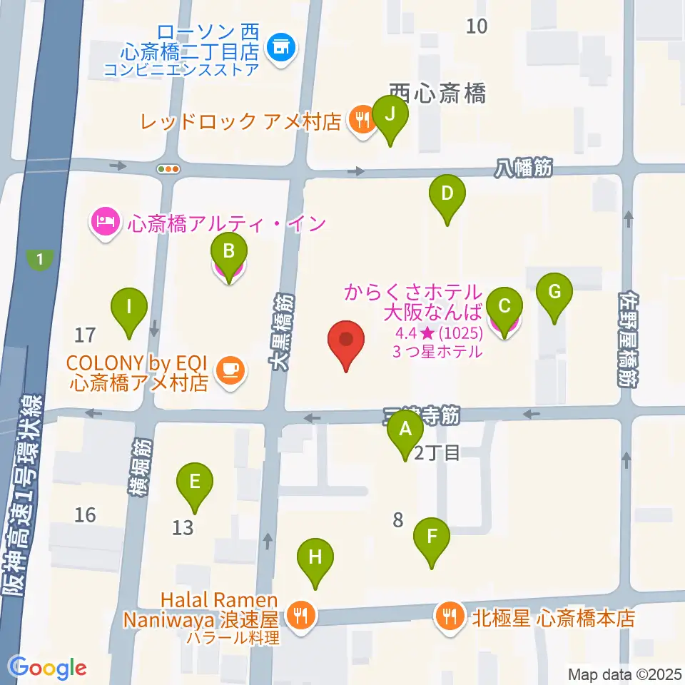 シアーミュージック なんば校周辺のホテル一覧地図
