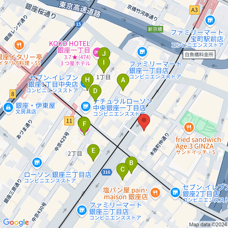 銀座BLUE EYES周辺のホテル一覧地図