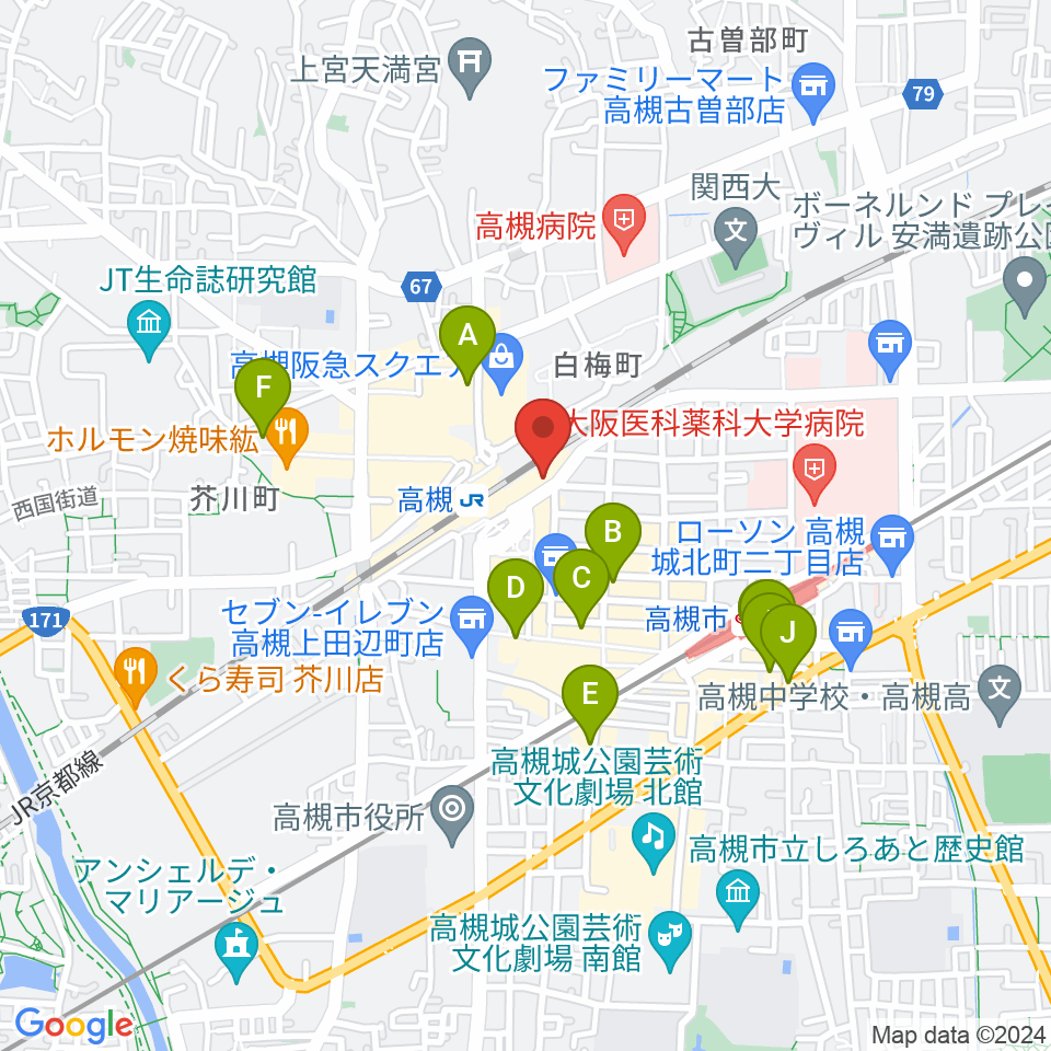 クロスパル高槻周辺のホテル一覧地図