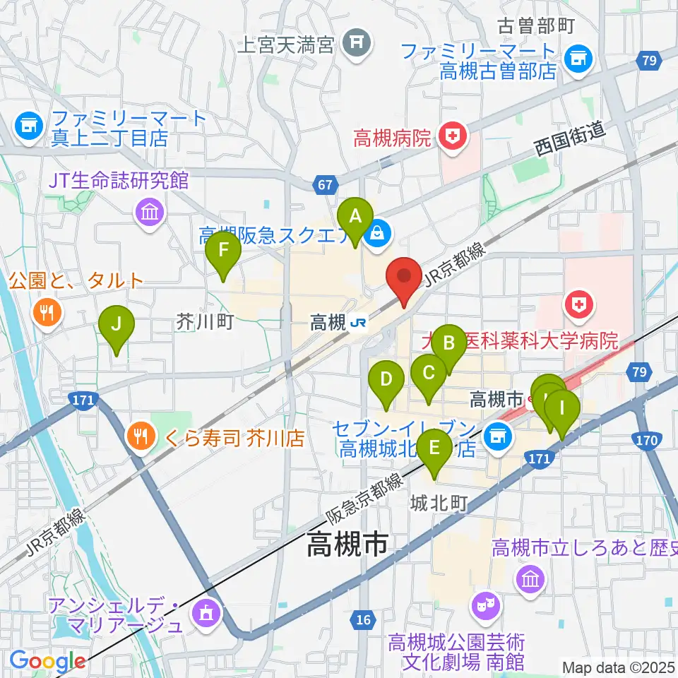クロスパル高槻周辺のホテル一覧地図