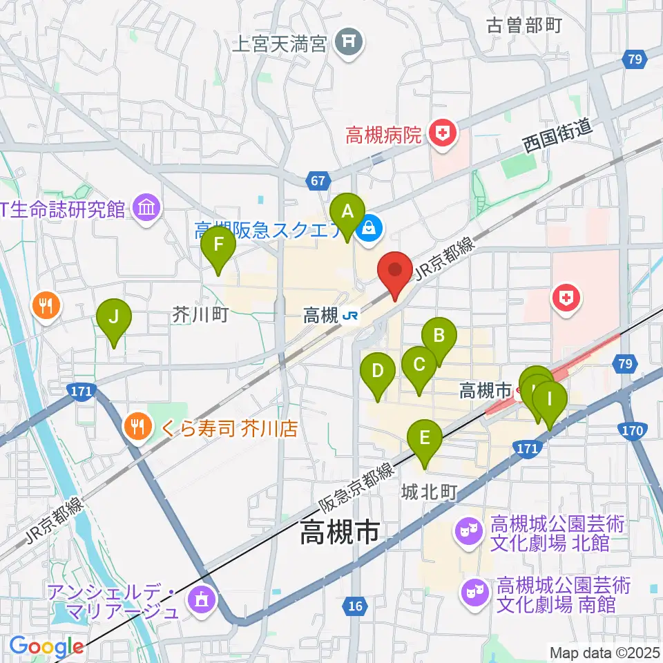 クロスパル高槻周辺のホテル一覧地図