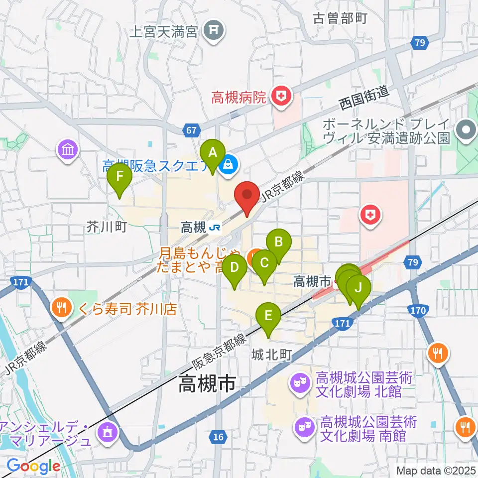 クロスパル高槻周辺のホテル一覧地図