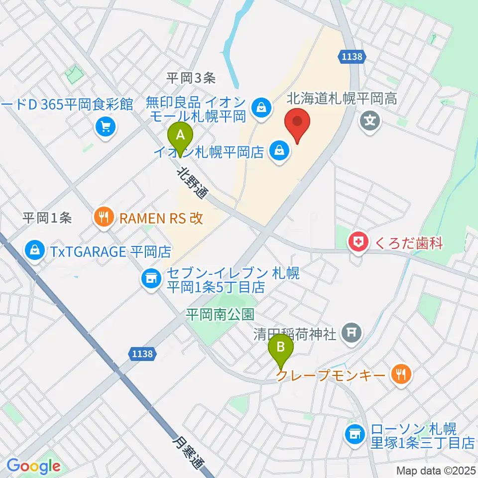 島村楽器 イオンモール札幌平岡店周辺のホテル一覧地図