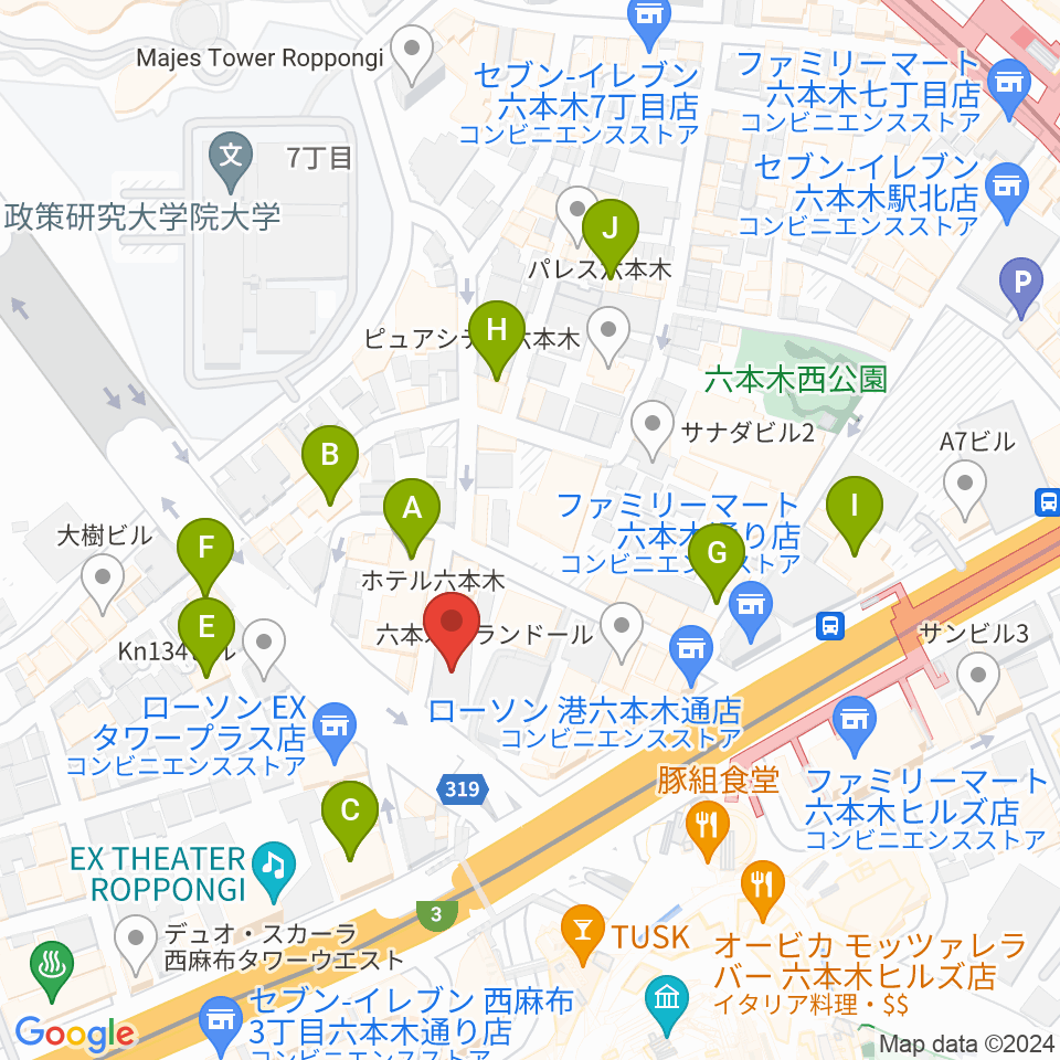 クロスコ六本木スタジオ周辺のホテル一覧地図