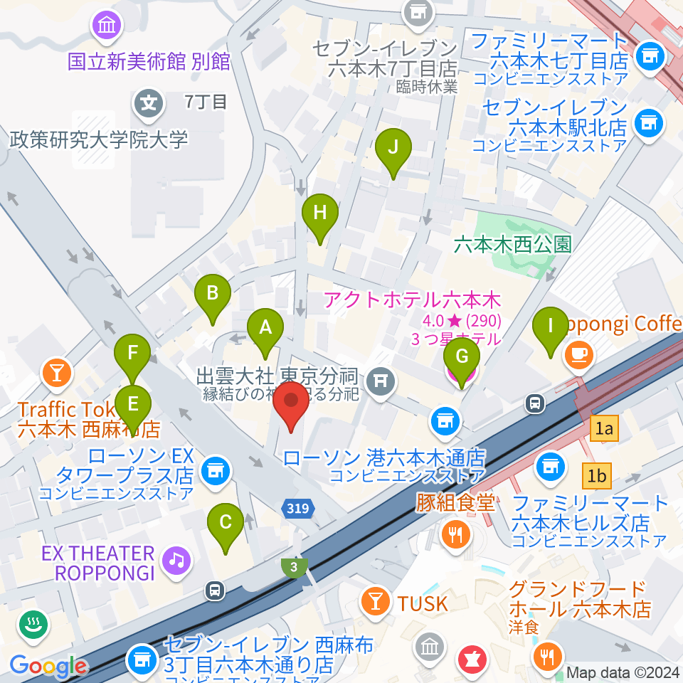 クロスコ六本木スタジオ周辺のホテル一覧地図