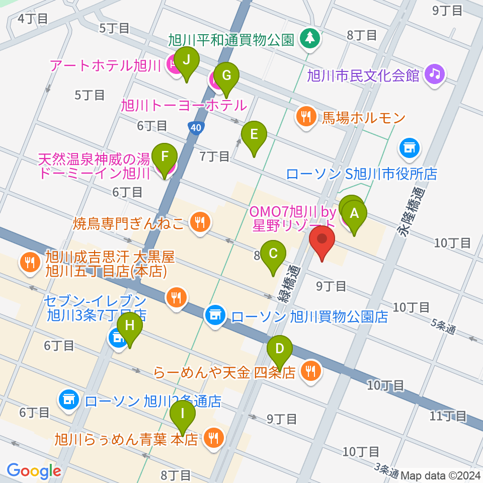 カワイ旭川ショップ周辺のホテル一覧地図