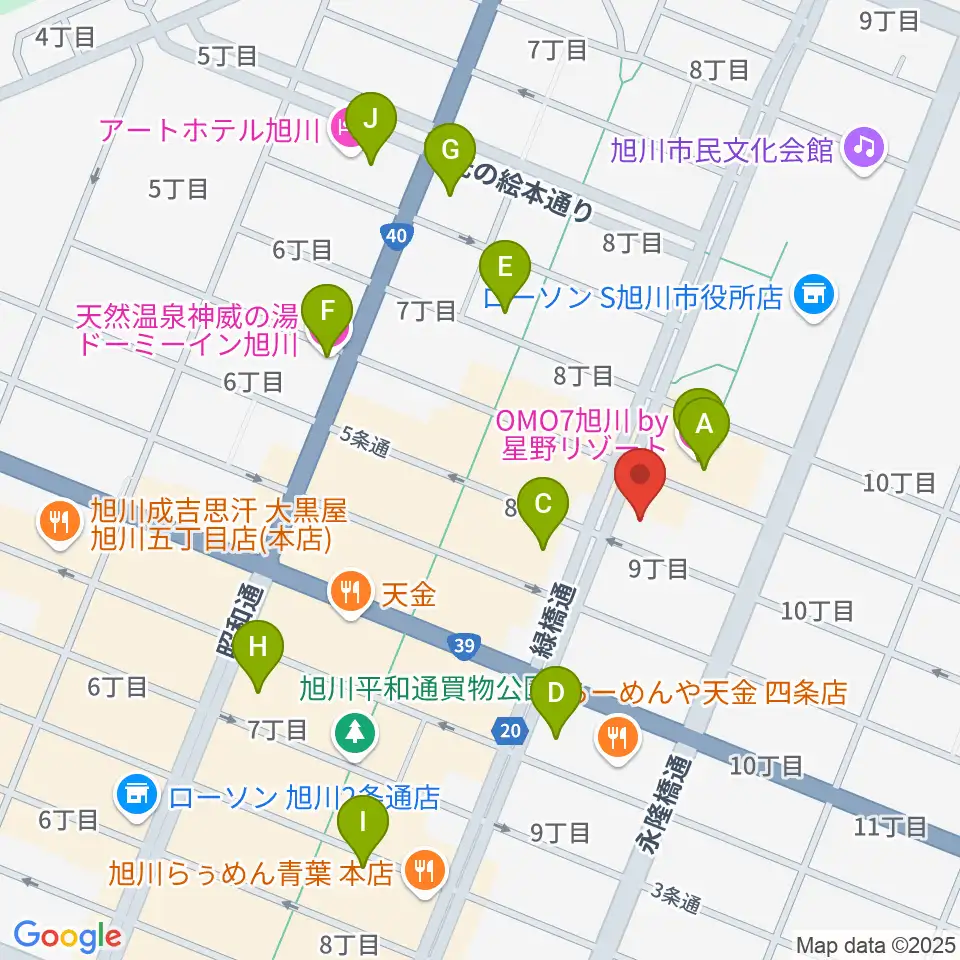 カワイ旭川ショップ周辺のホテル一覧地図
