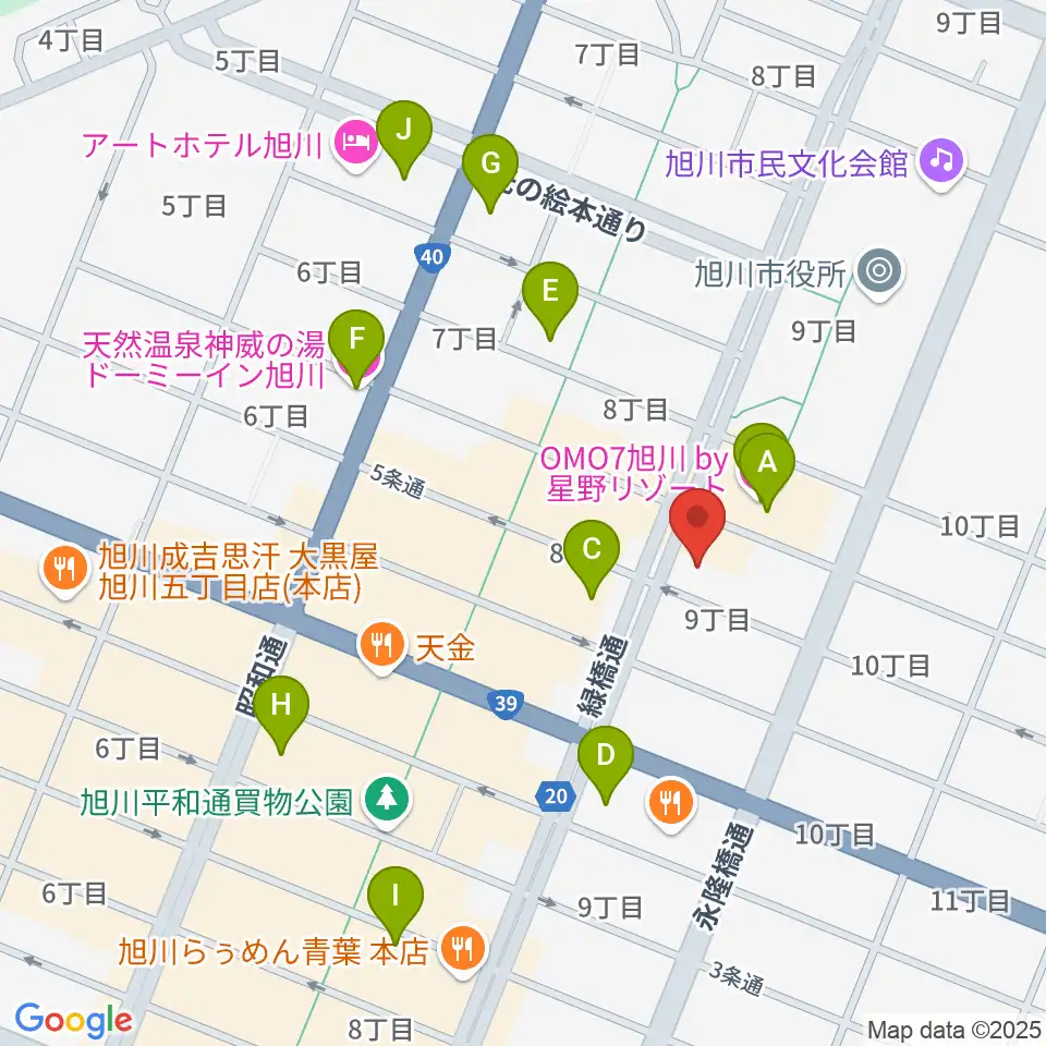 カワイ旭川ショップ周辺のホテル一覧地図