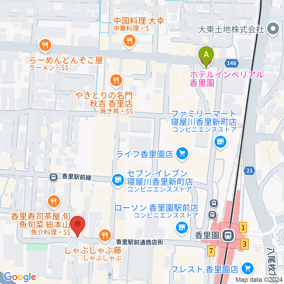 第一楽器 香里店周辺のホテル一覧地図