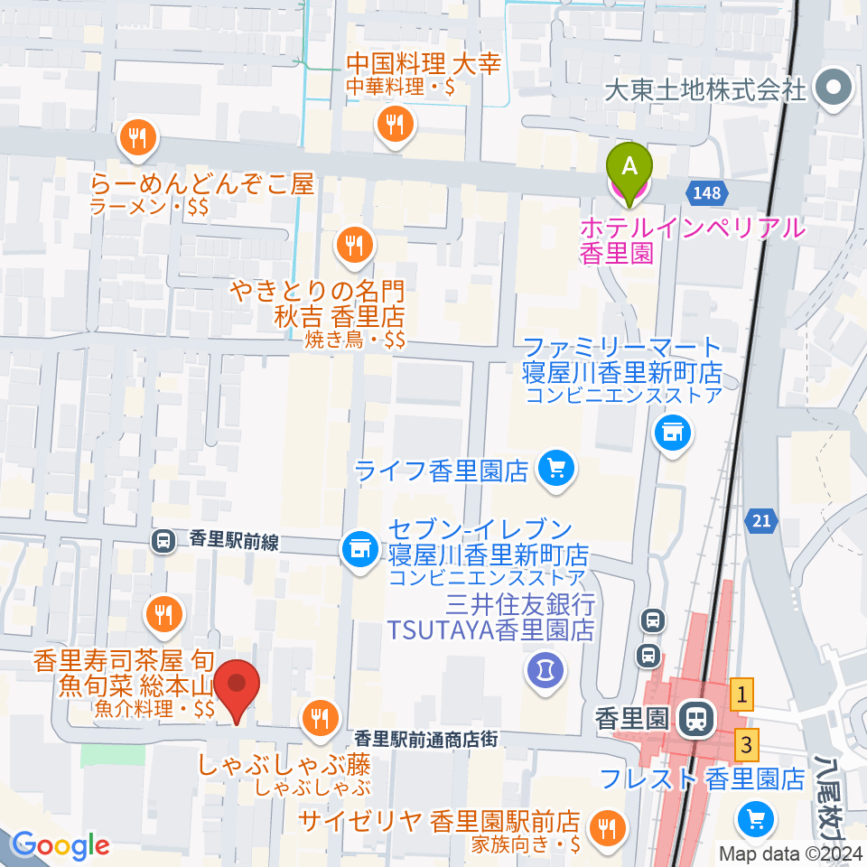 第一楽器 香里店周辺のホテル一覧地図