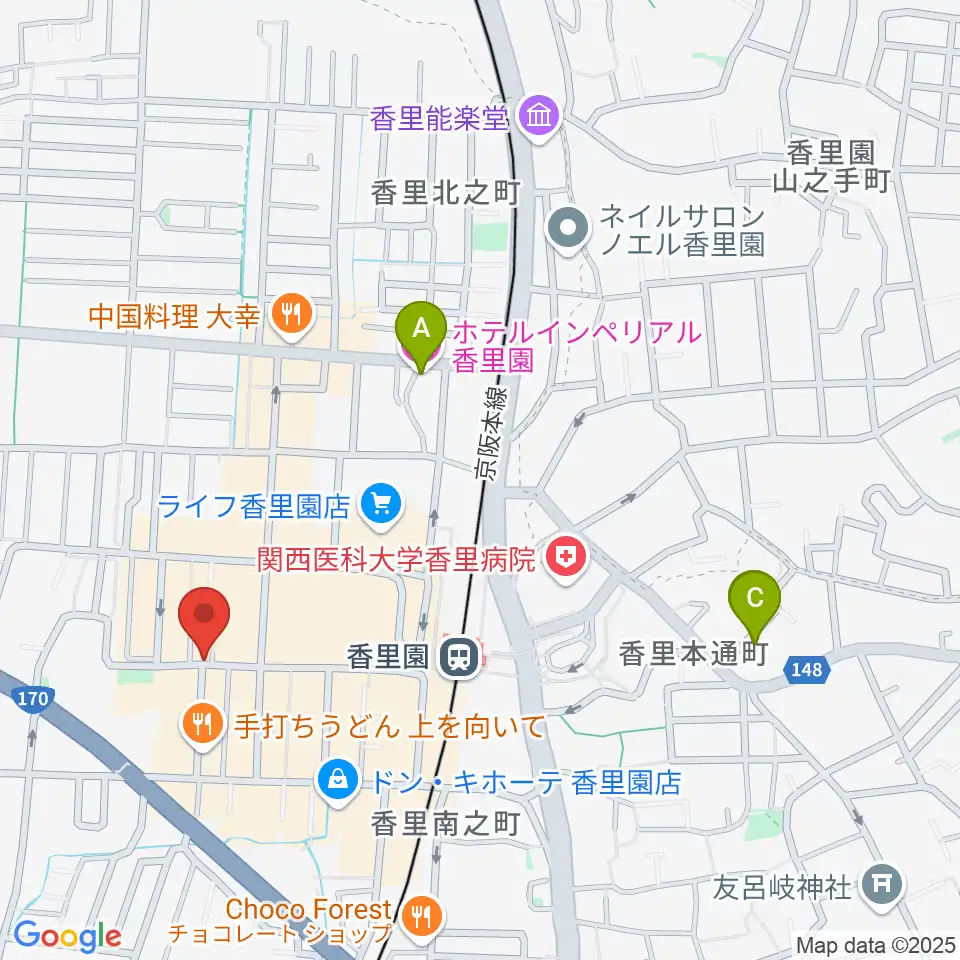 第一楽器 香里店周辺のホテル一覧地図